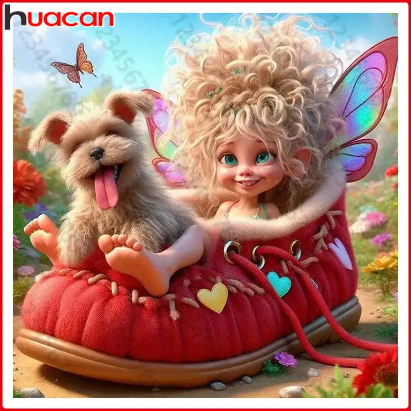 

HUACAN Cute Creative Diamond Painting Set Girl And Dog Cartoon Mosaic Kits Embroidery Rhinestones Children Gift