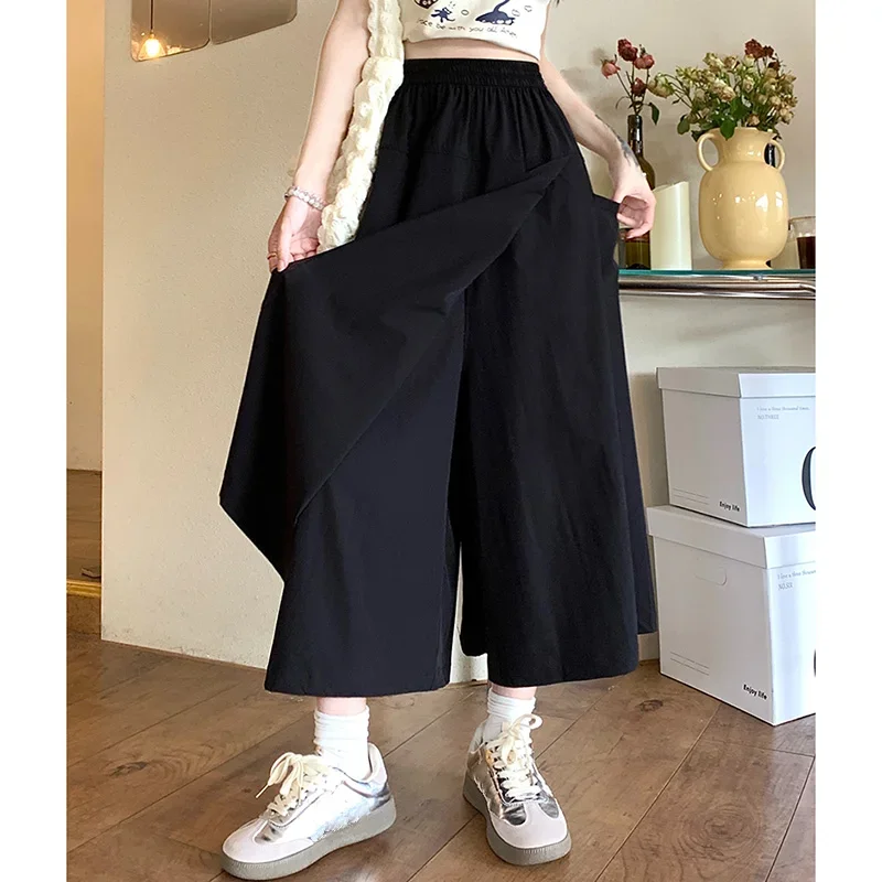 2026 Klassische Damen-Hose mit hoher Taille, modische Baggy-Hose aus Eisseide, dünne Culottes für Mädchen, Alltagstaugliche weite Hosen