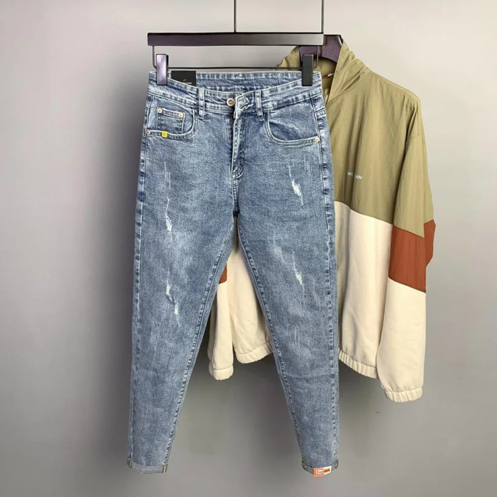 Fashion Designer Mannen Jeans Retro Stretch Slim Fit Painted Ripped Jeans Mannen Koreaanse Stijl Vintage Casual Denim Broek Streetwear