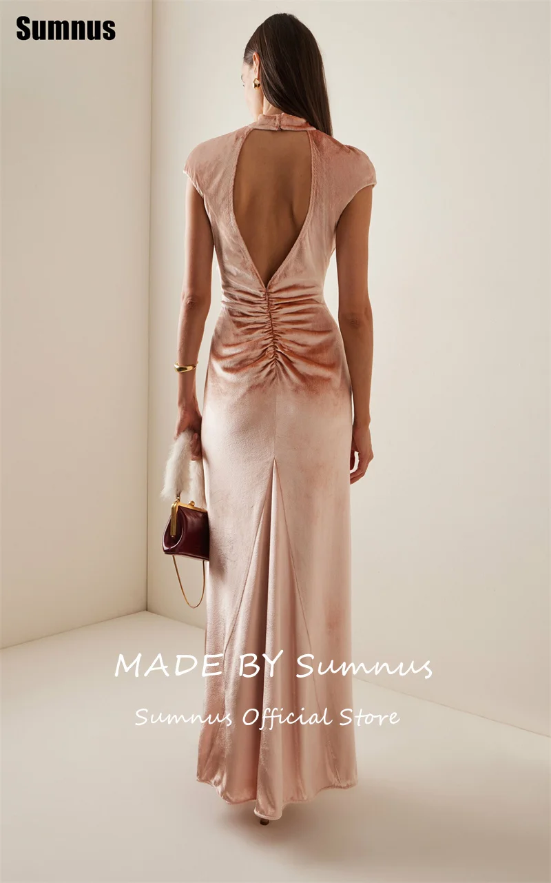 Sumnus vestidos de baile de sereia simples de veludo com gola alta na altura do tornozelo vestido de noite فГрэй