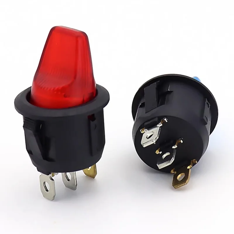 5PCS Rocker Switch 220V LED Illuminated Lamp Specail Round Rocker/Toggle Switch 3Pin 2Position Multi-function Power Accessory
