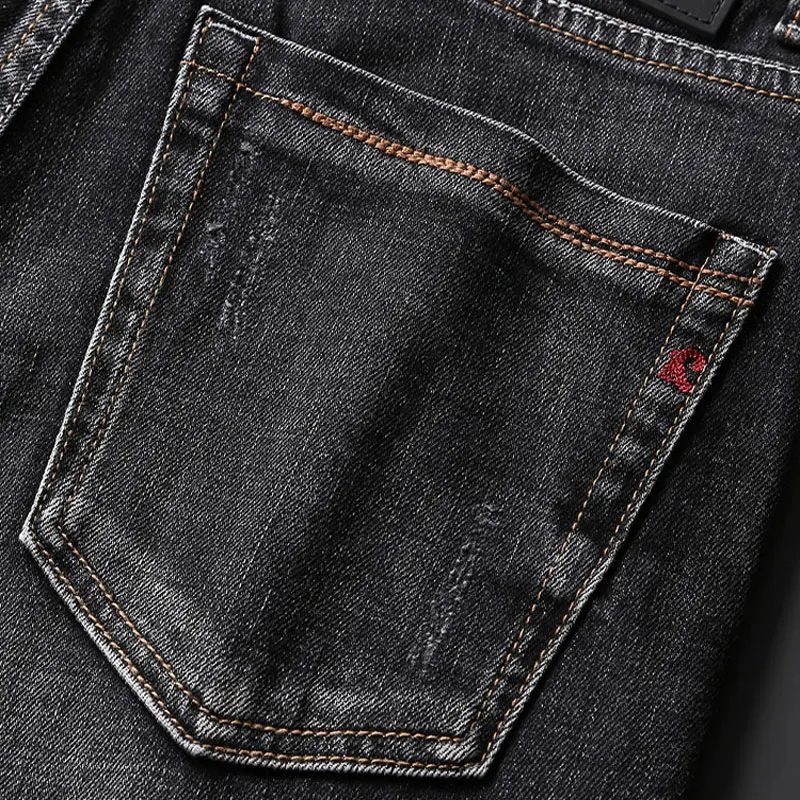 Italian Style Fashion Men Jeans High Quality Retro Black Gray Stretch Slim Fit Ripped Jeans Men Vintage Designer Denim Pants