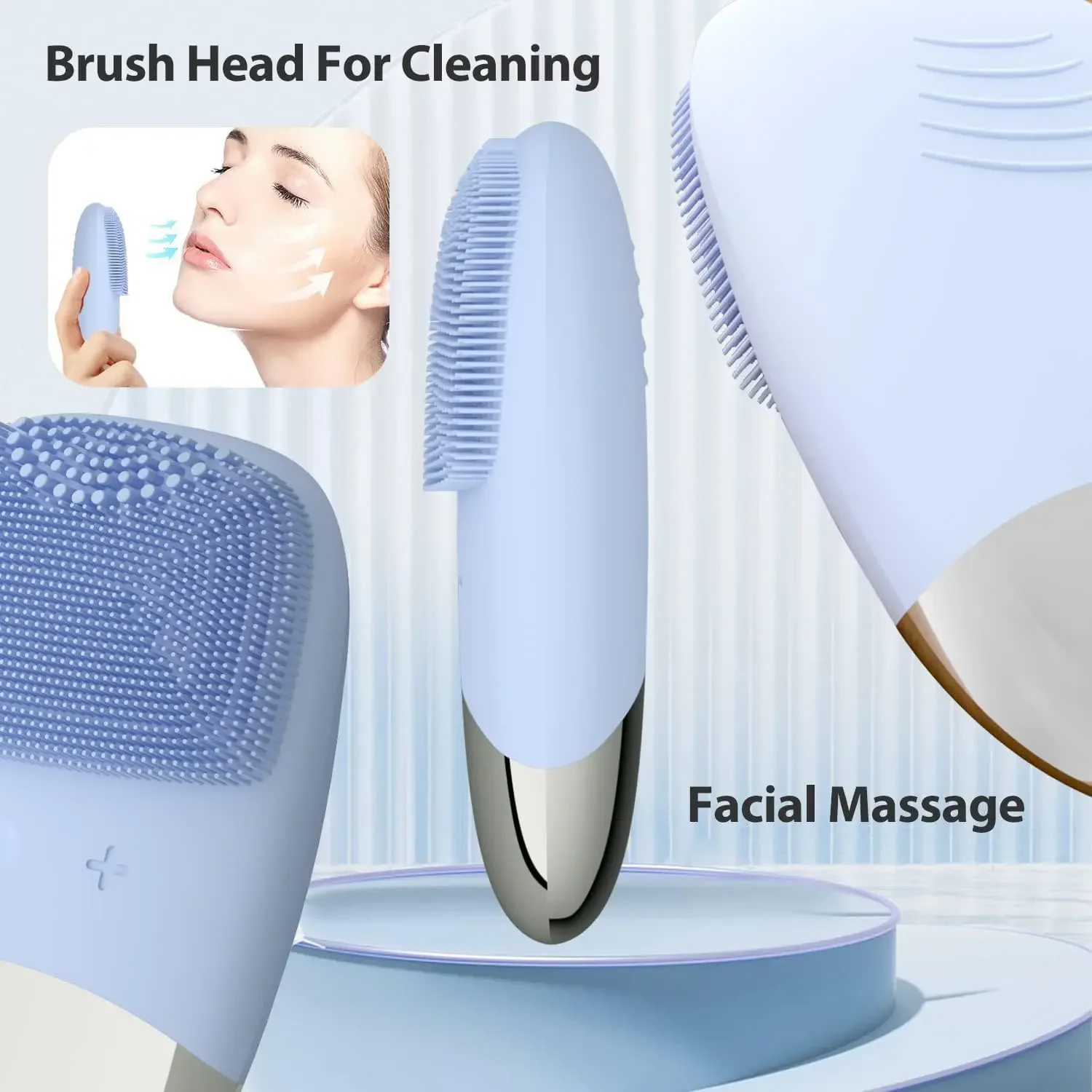 Brosse de nettoyage du visage en silicone, appareil de nettoyage en profondeur de massage par vibration ultrasonique électrique, rechargeable par USB.