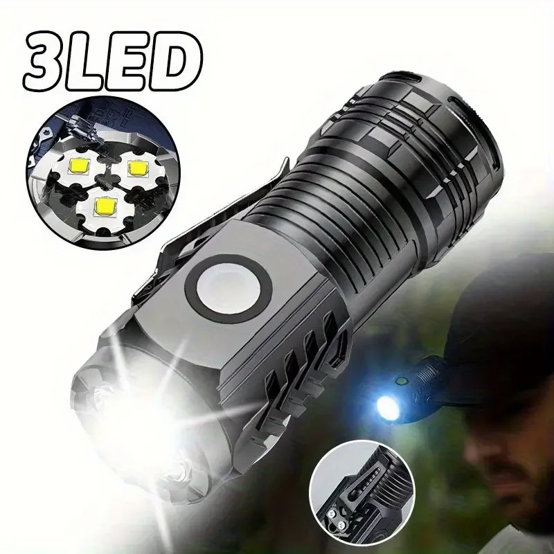 3LED Mini Portable Flashlight with Pen Clip - 5 Modes Lightweight Torch for Home Emergency Outdoor Clipon Lantern for Entusiasts