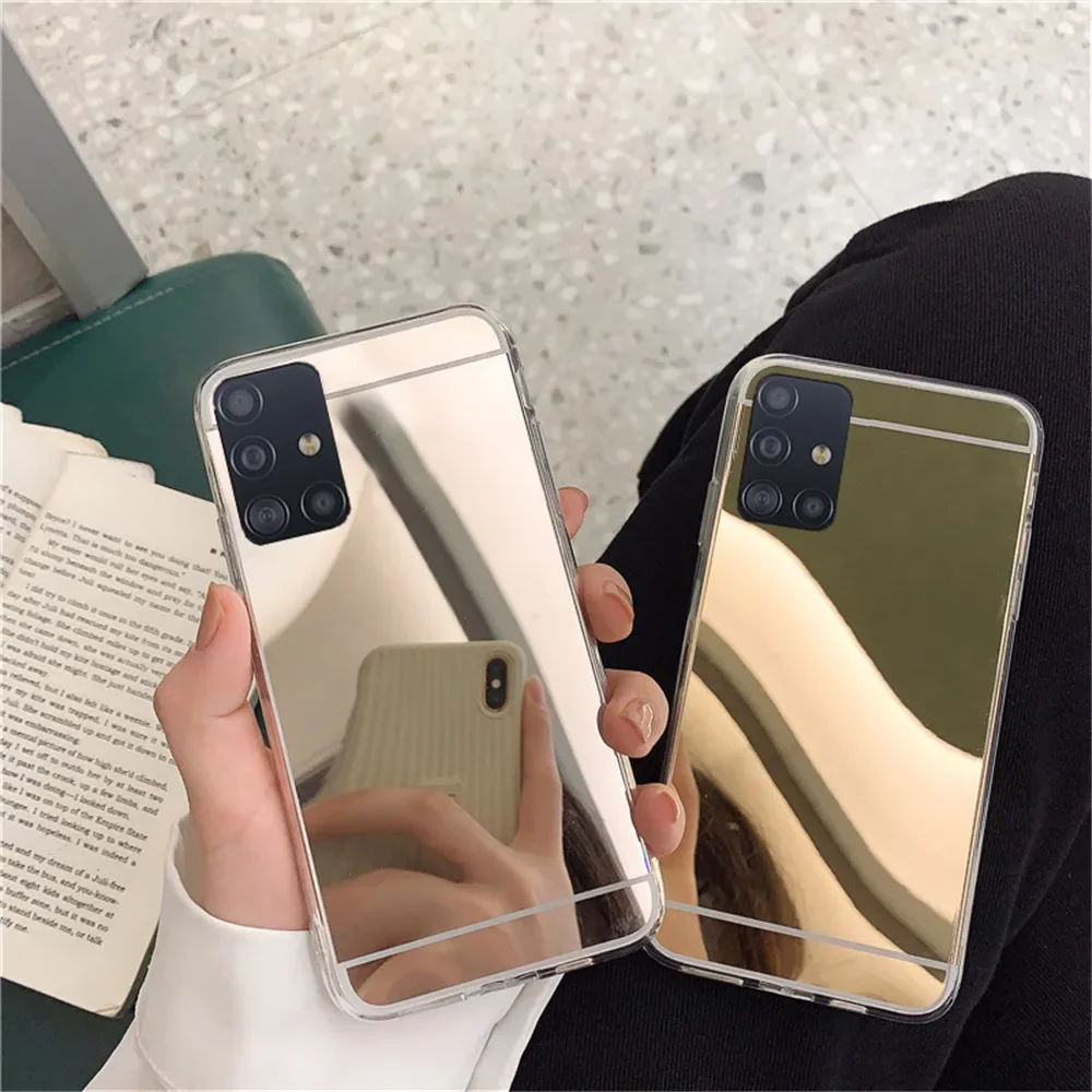 Ayna TPU telefon kılıfı için Samsung A15 A25 A35 A55 A14 A24 A34 A54 A13 A23 A33 A53 A12 A22 A32 A52 A51 A71 A50 arka kapak