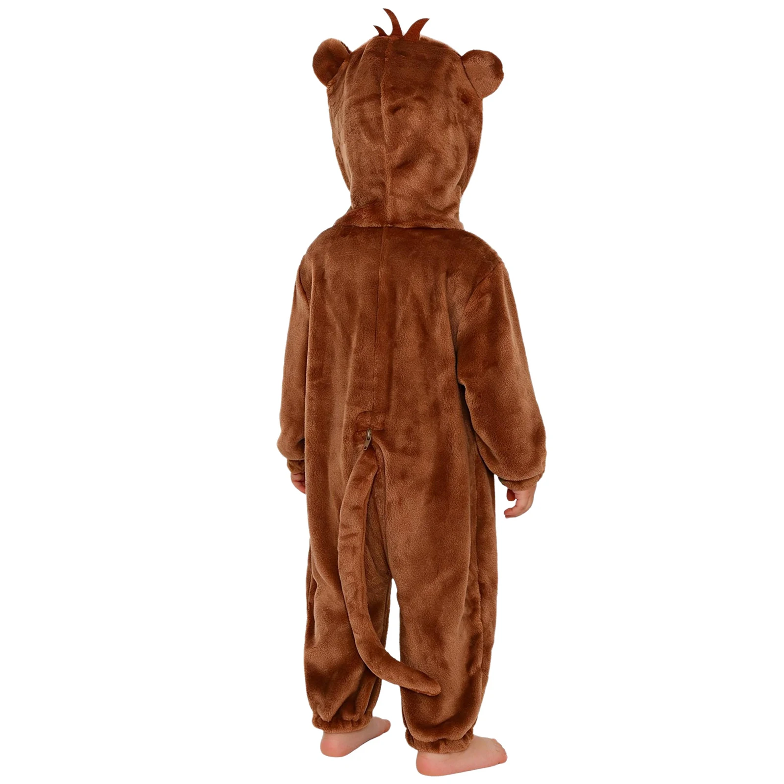 Toddler Boys Girls Animal Outfit Long Sleeve Zip-Up Cartoon Animal Hooded 3D Tail Jumpsuit for Home Theme Party Cosplay Costumes