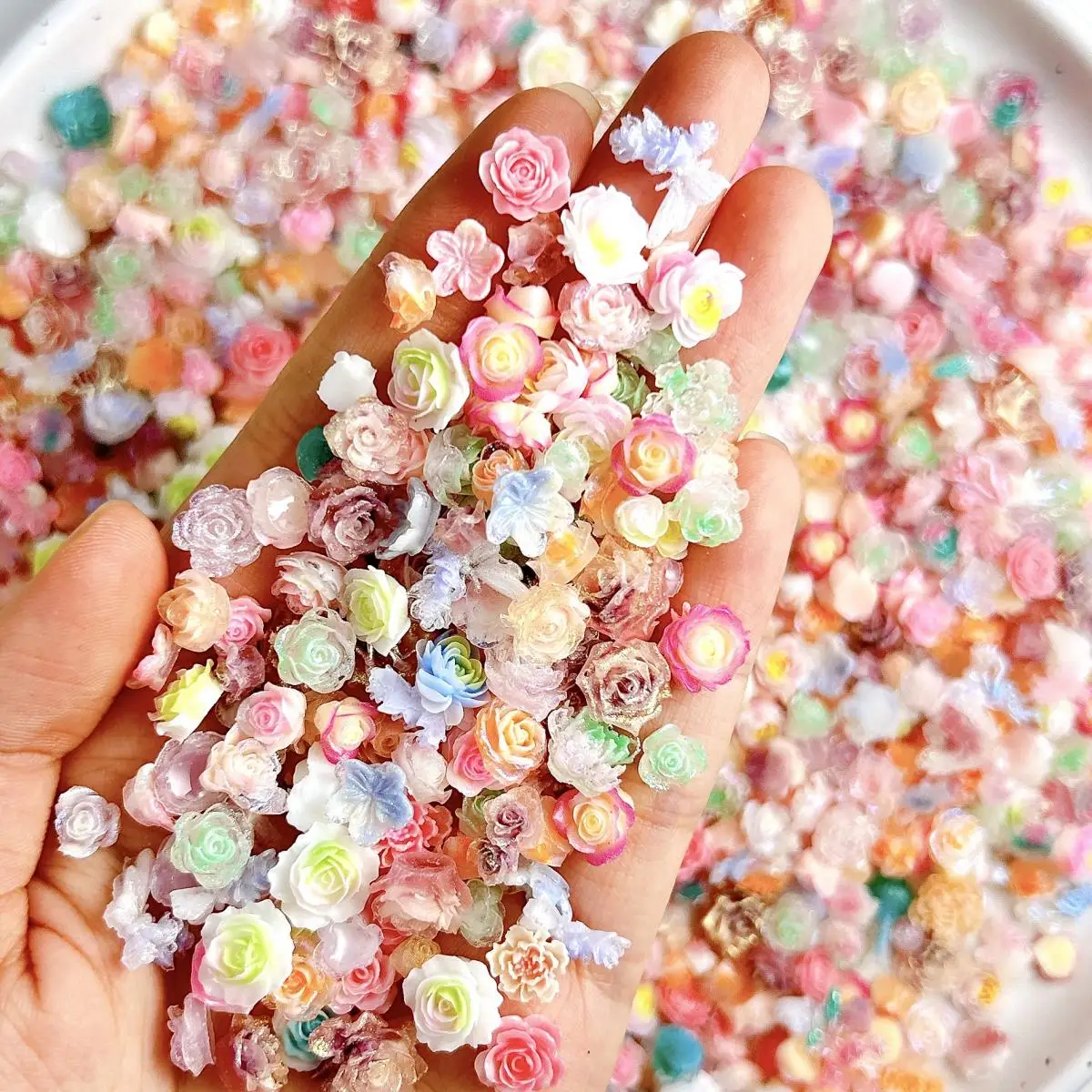 

Random Mixed Resin Colorful Peony Rose Nail Art Decoration Sweet 3D Glow in the Dark Flower Nail Charms Supplies for DIY Crafts