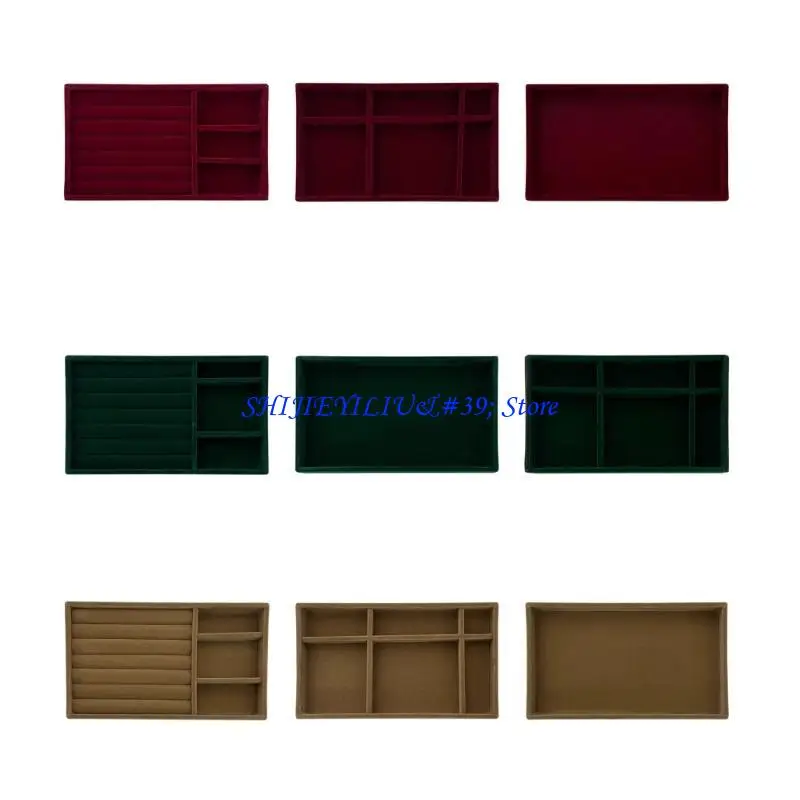 E21F Sturdy Lint Jewelry Tray with Multiple Slots Rings Organizers Display Insert Holder Accessory for Drawer or Dresser