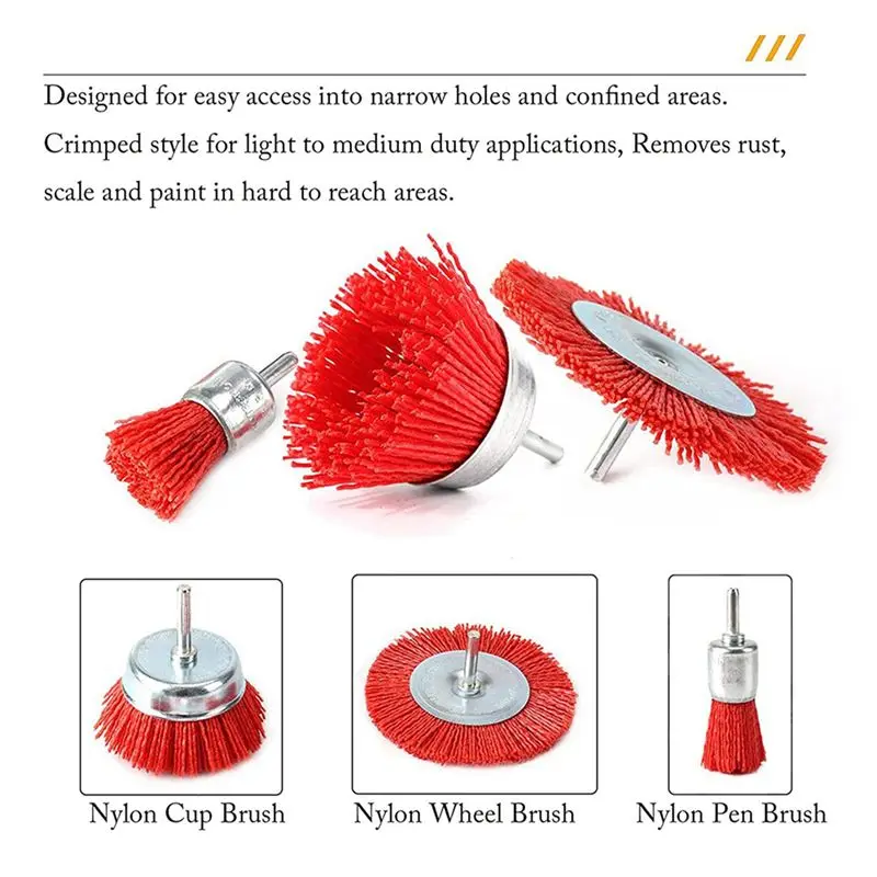 SYW-6 Piece Nylon Filament Abrasive Wire Brush Wheel & Cup Brush Set With 1/4 Inch Shank For Removal Of Rust/Corrosion/Paint