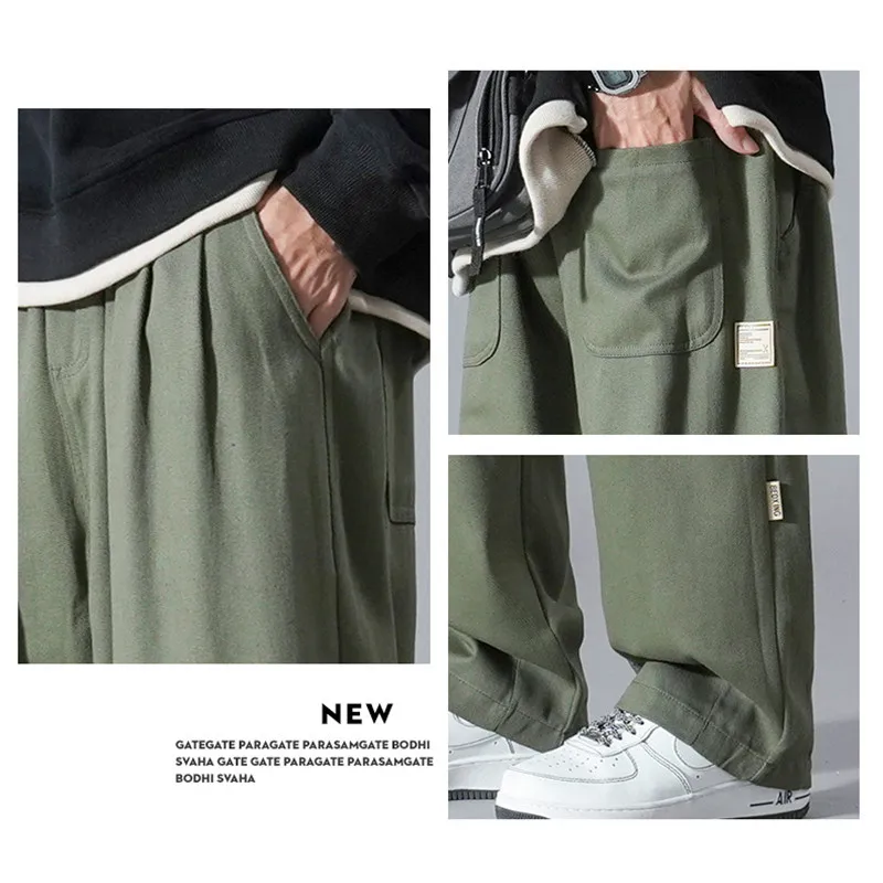 Wide Leg Work Pants for Men Autumn Brand Retro Cotton Casual Pants Trendy Loose Straight Leg Pants Sports Winter Trousers