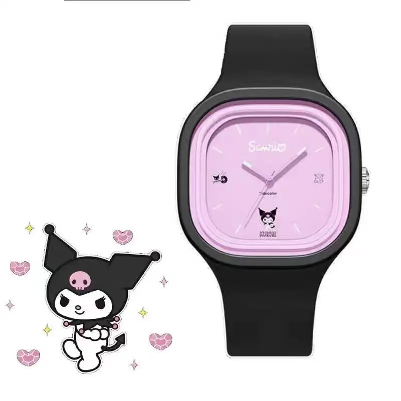 New Sanrio Cute Cartoon Watch Black Rice Hello Kitty Cinnamon Silicone Strap Quartz Children\'s Watch Girl Birthday Gift