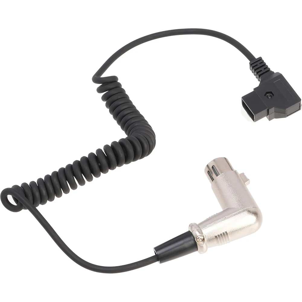 FOTGA 코일 D-탭 앵글 XLR 암 4 핀 전원 케이블 어댑터, 캐논 C300 III C500 II 블랙매직 URSA 미니 프로, 소니용