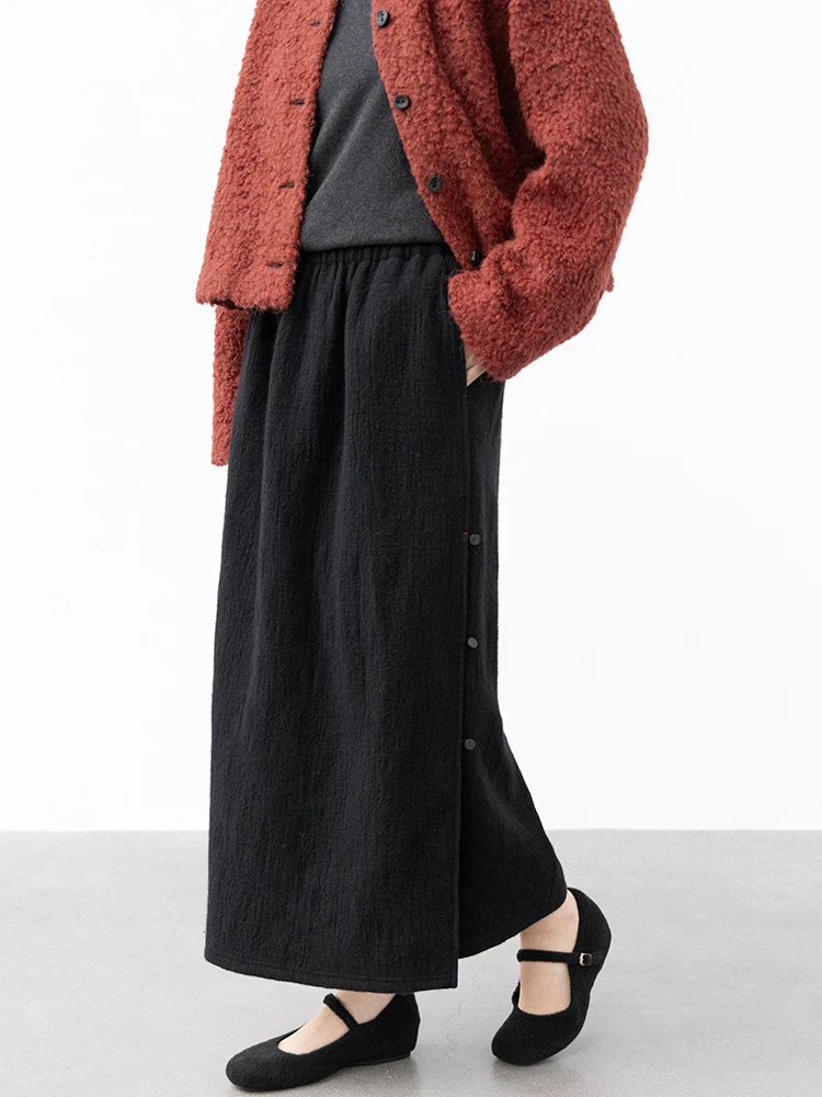 

Новая коллекция: Теплая зимняя юбка из хлопка, льна и шерсти, прямого кроя, с эластичным поясом, для повседневной носки