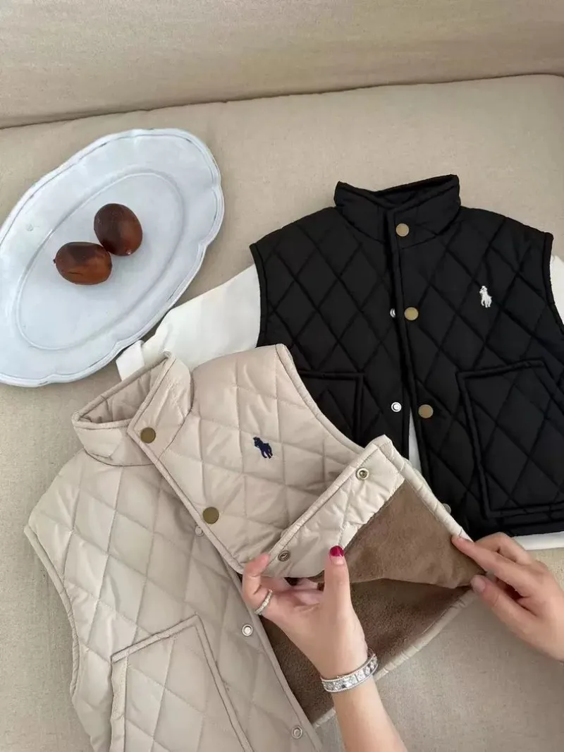 Autumn Winter Children Boys Girls Fleece Vest Solid Cotton-Padded Waistcoats Baby 2-10Y Solid Color Thicken Warm Outerwear Kids