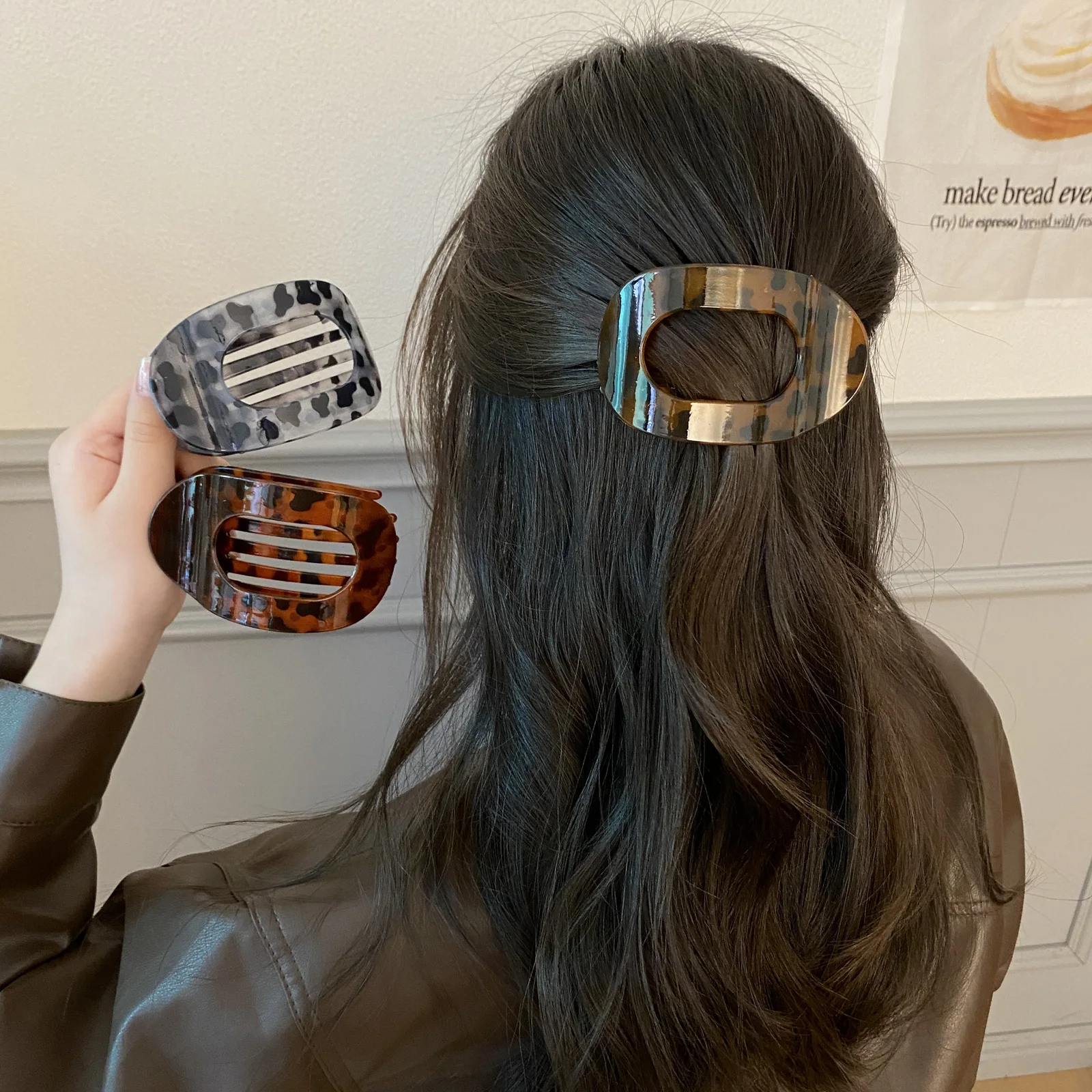 

Elegant Arc Hair Clip Women Round Flat Ponytail Holder hairclaw Chic Leopard Hair Clip Print Dot HairAccessories HairPins