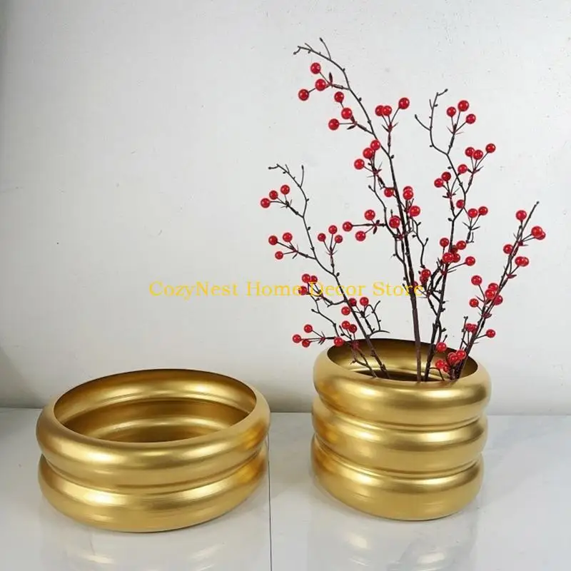 92MF Metal Planter for Indoor Flower Arrangement Elegant New Year Phalaenopsis Vase Desktop Spring Festival Decoration