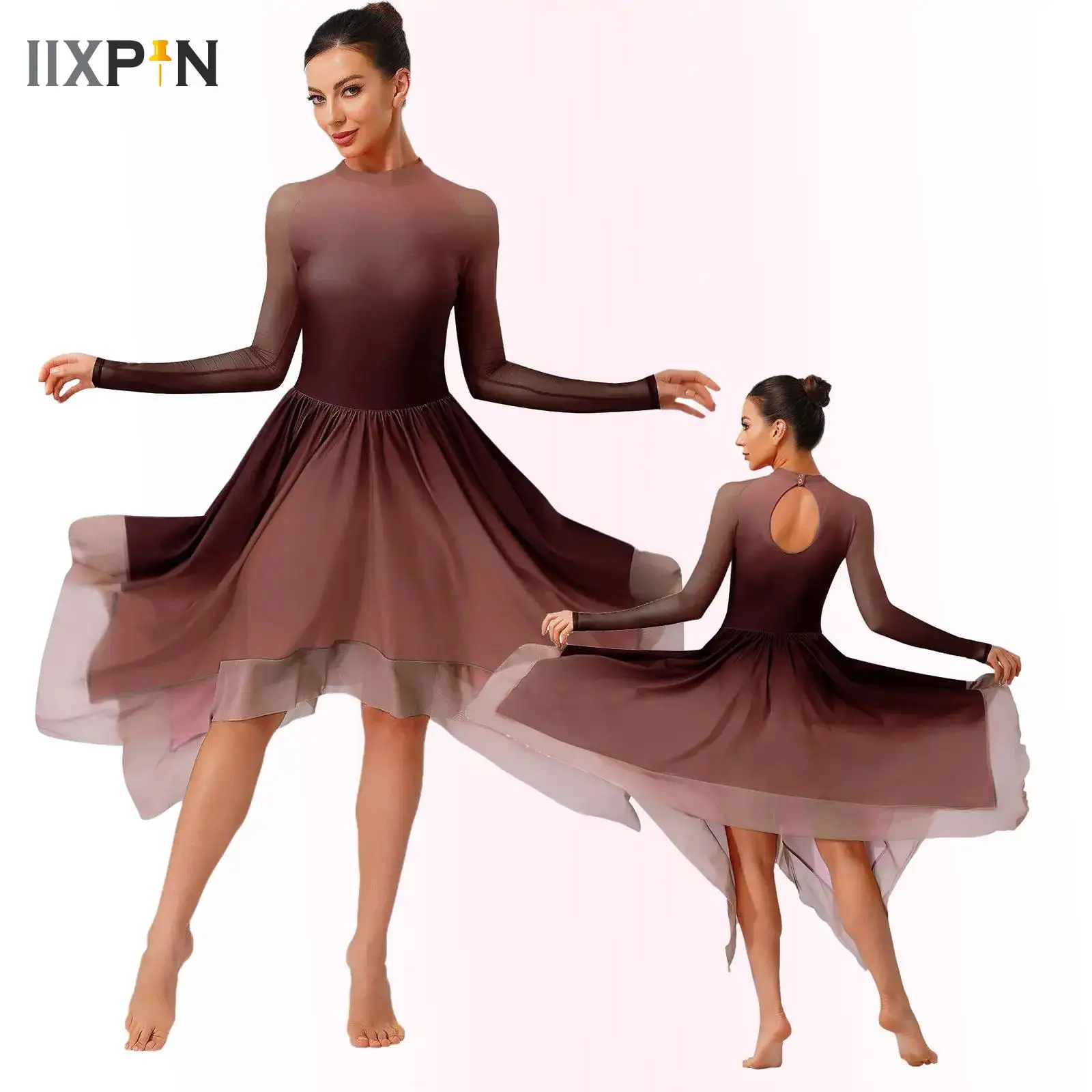 

Gradient Rhinestones Gymnastics Figure Skating Ballet Jersey for Womens Dance Performance Costume Lyrical Dance Leotard Dresses