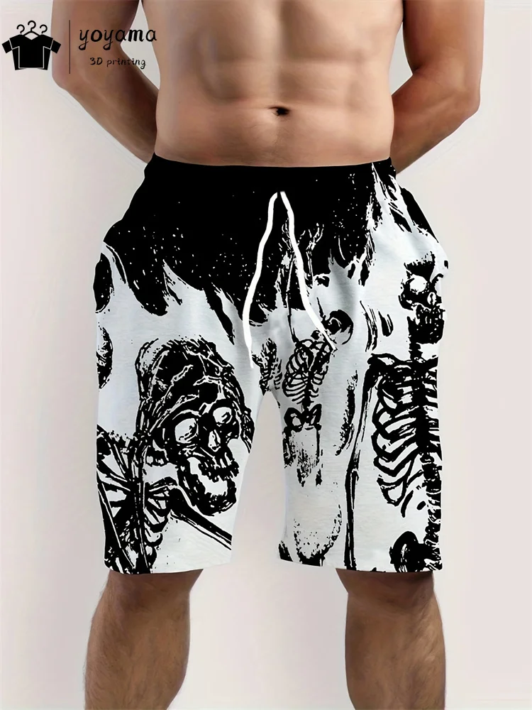 

Модные шорты с принтом черепа, летние мужские шорты, мужские брюки на шнурке, повседневные мужские спортивные шорты для фитнеса, дышащие мужские брюки