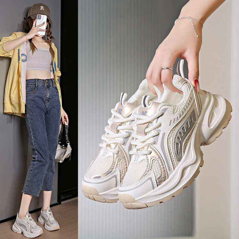 

Women Shoes 2025 New Autumn Trendy Brand Torre Female Thick Sole Increased Casual Flow Reflective Sports Running Trendy Shoes