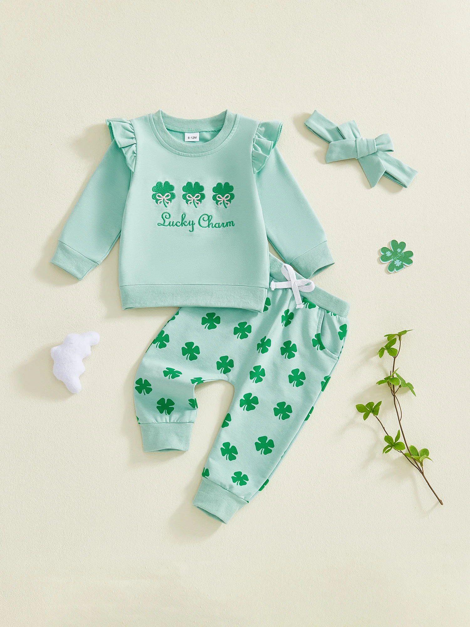 ชุดเด็กผู้หญิงวัยหัดเดิน เสื้อแขนระบายพิมพ์ลายดอกไม้พร้อมกางเกงเลกกิ้ง ชุดเสื้อผ้า 3 ชิ้นสำหรับฤดูใบไม้ผลิ