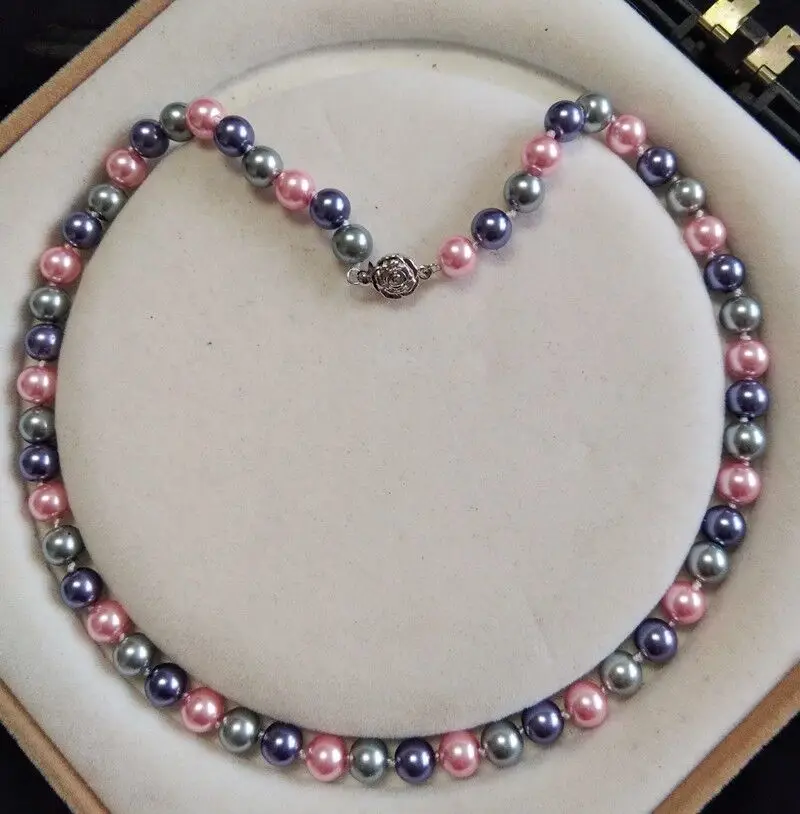 

8mm multicolor Akoya Shell Pearl necklace AAA 18 inches Y02