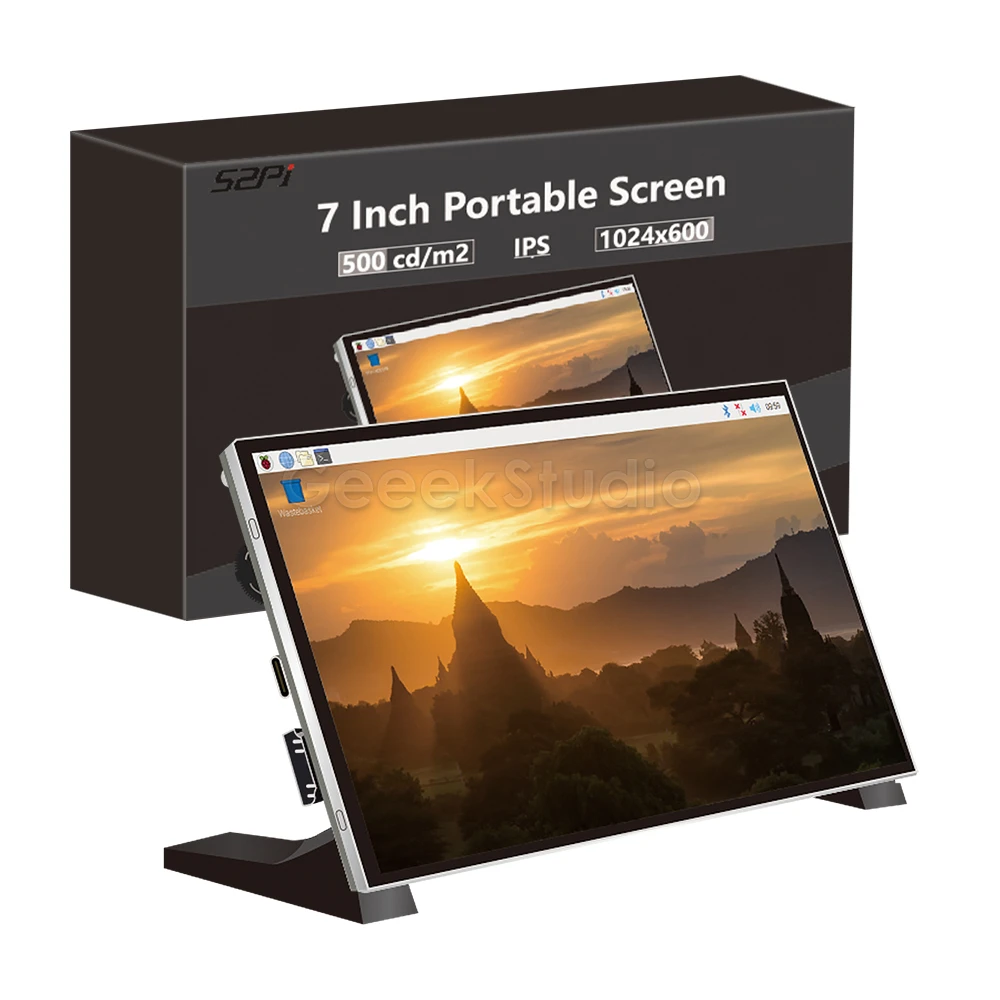 7 inch 1024*600 Display 60Hz IPS portable Screen with Brackets for Raspberry Pi and Windows PC (No Touch)