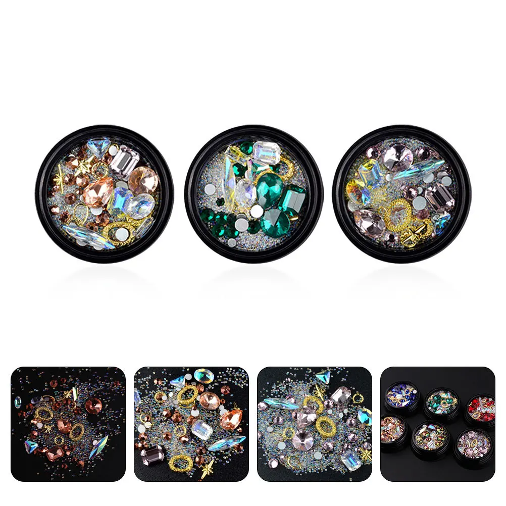 3 boîtes de breloques pour ongles, strass décoratifs brillants, décorations de manucure pour ongles artificiels naturels, fête, rencontres, fournitures d'art des ongles à faire soi-même