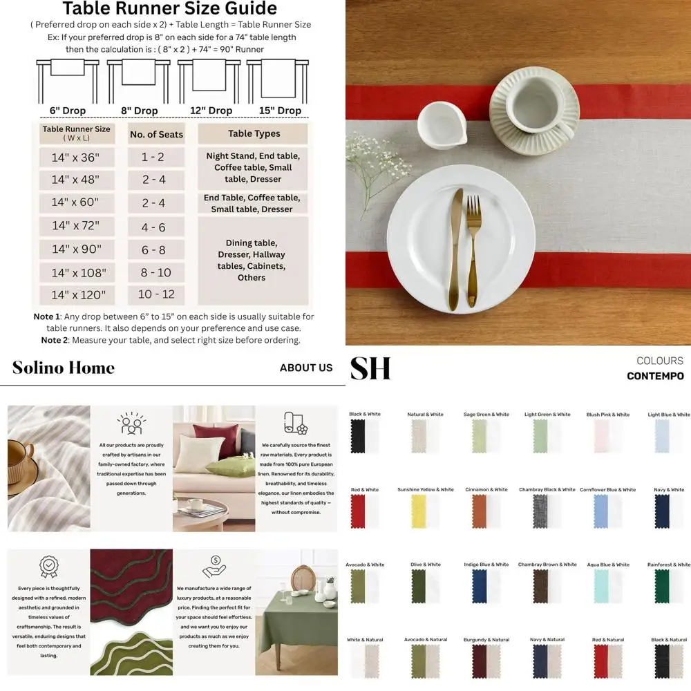 

Pure Linen 14 x 108 Table Runner in Red & Natural for Seasonal Dining and Celebrations