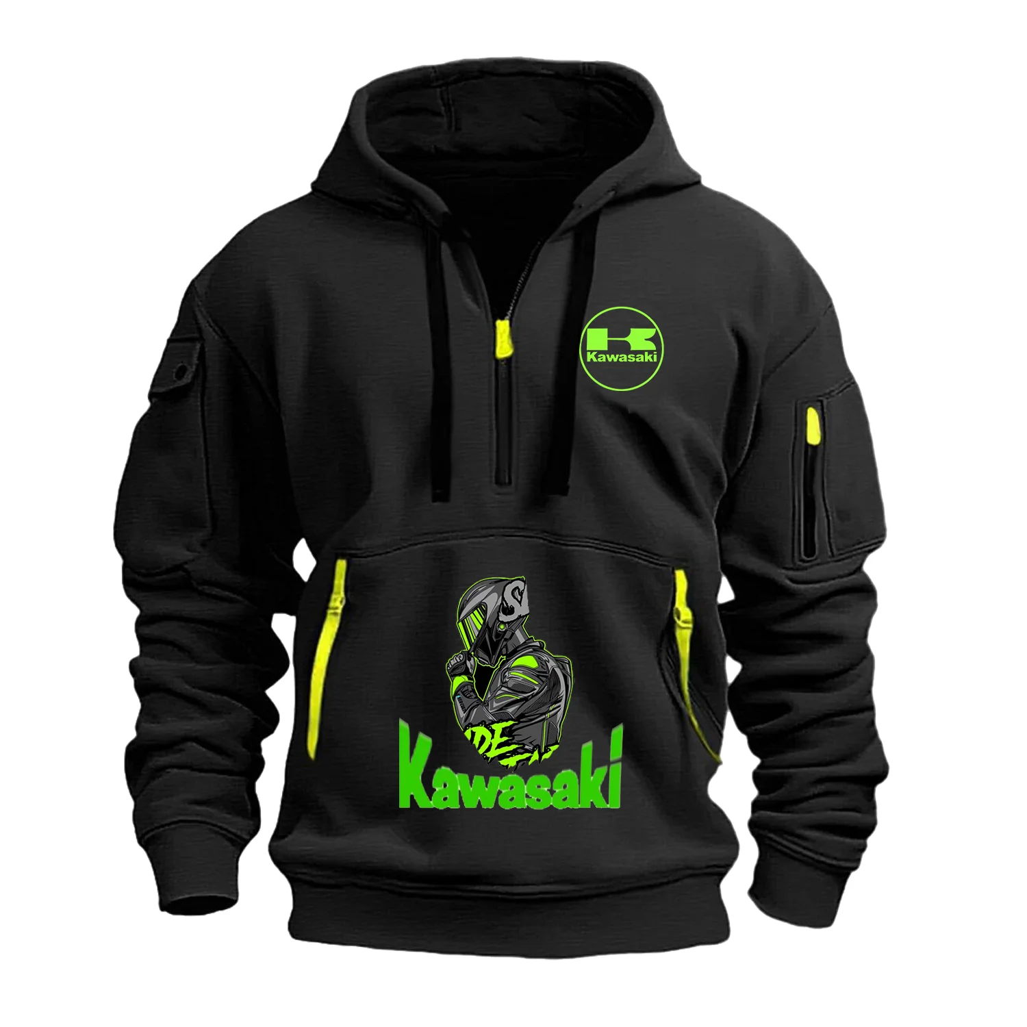 Kawasaki Oversized Hoodie Extreme Sports Hooded Zip-up Sweatshirt Street Mens Clothing Motorcycle Uniform Racing Suit Unisex New