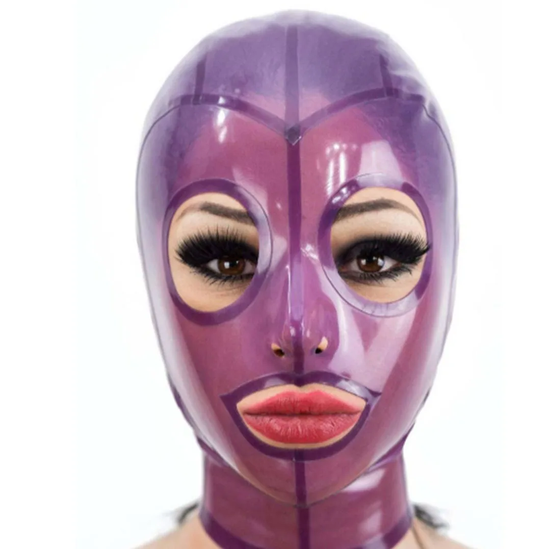 

Transparent Purple Sexy Latex Hood Women Men Rubber Mask Costumes Club Party Handmade Headwear S-LM250