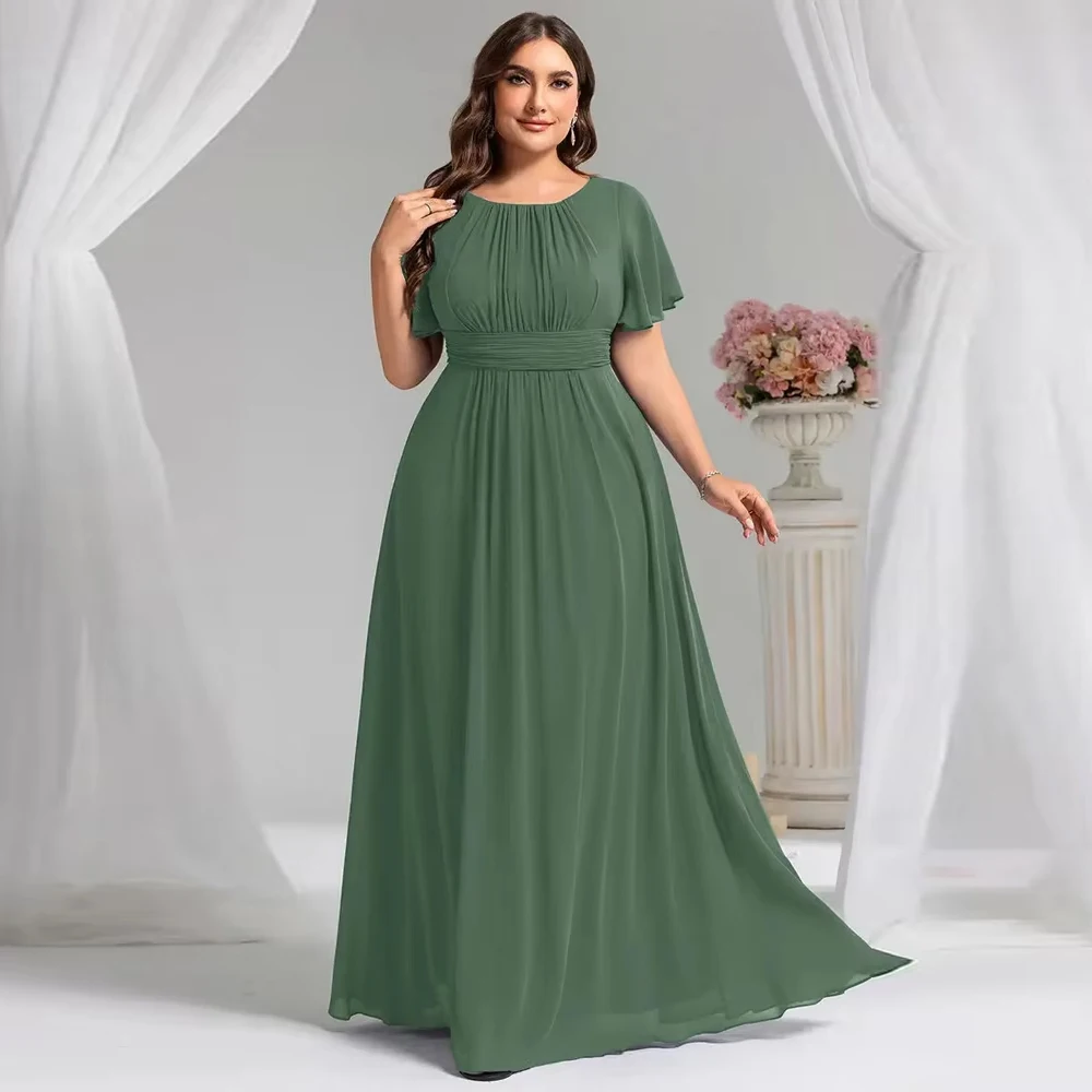 

BAZIIINGAAA Party Dress Plus Round Neck Pleated Bridesmaid Dresses Evening dress
