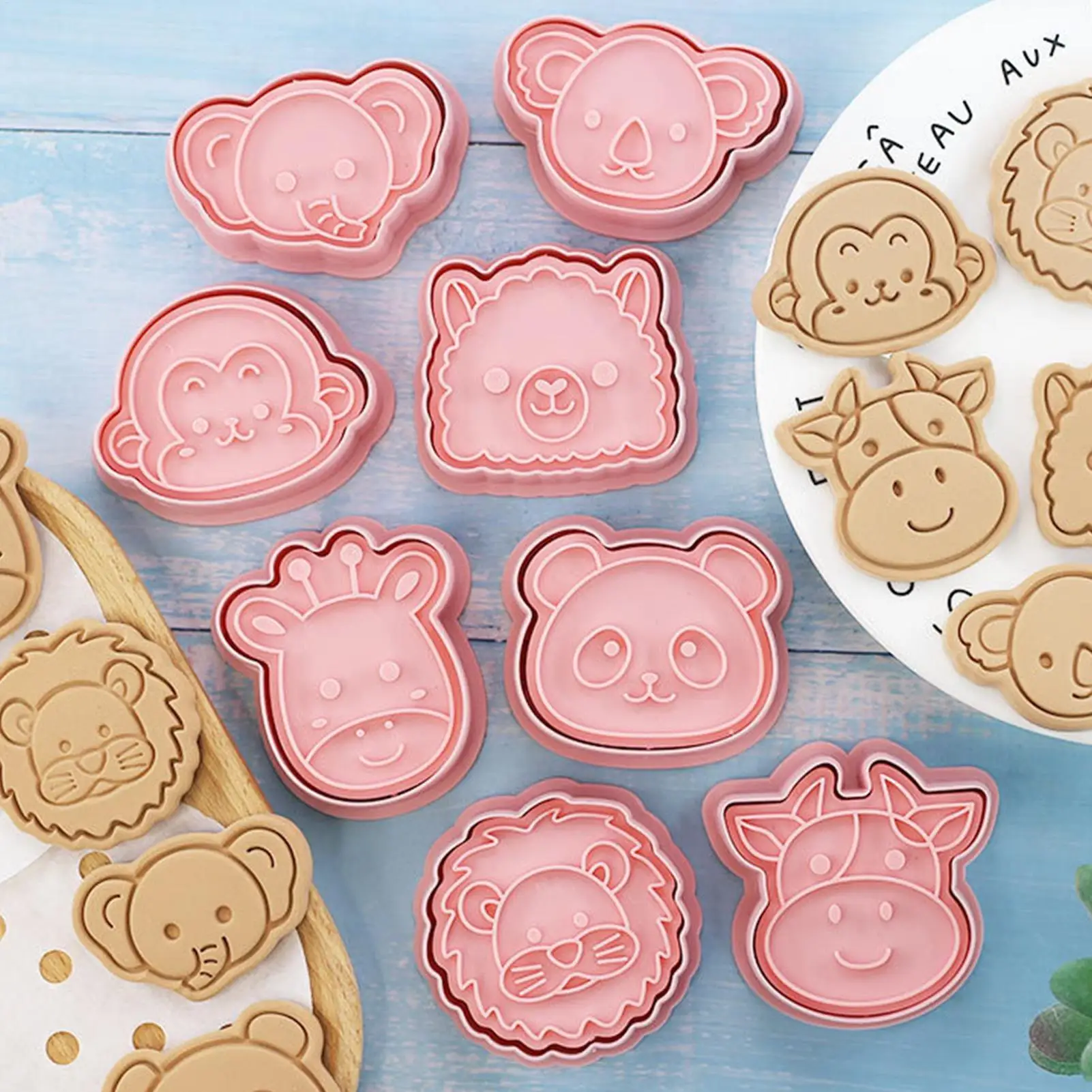 Cookie Cutter 8 Pieces 3D Raised Cute Pressing Gadget Cartoon Animal Cookie Cutters for Fondant Cheese Chocolate Dough Rice Home