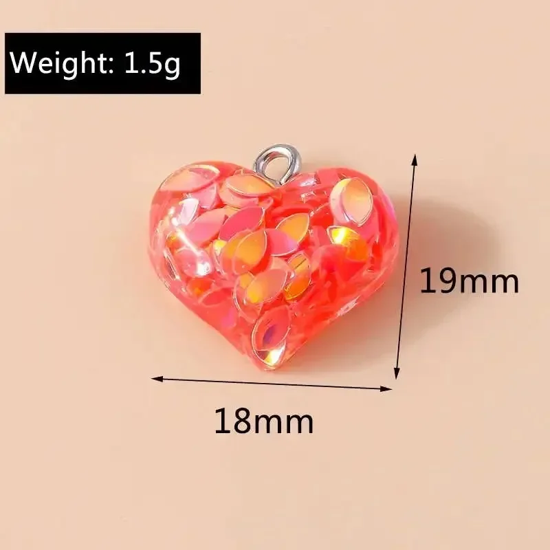 10Pcs/Set 18*19mm Heart Resin Pendants with Shiny Sequins, Glitter Charms for DIY Earrings Bracelets Necklaces Jewelry Making