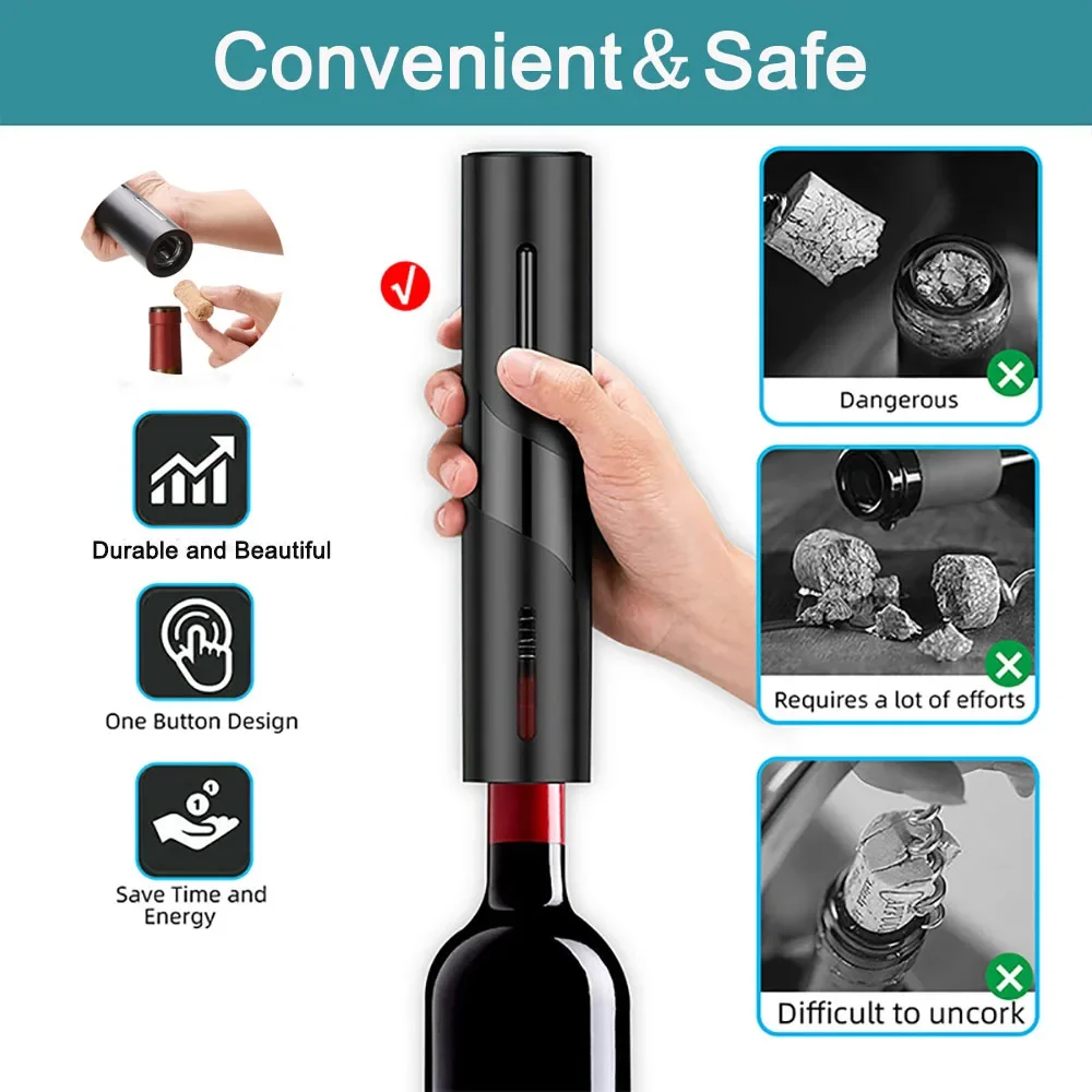 Electric Wine Bottle Opener Foil Cutter One-click Button Rechargeable Automatic Red Wine Corkscrew Kit Party Bar Wine Lover