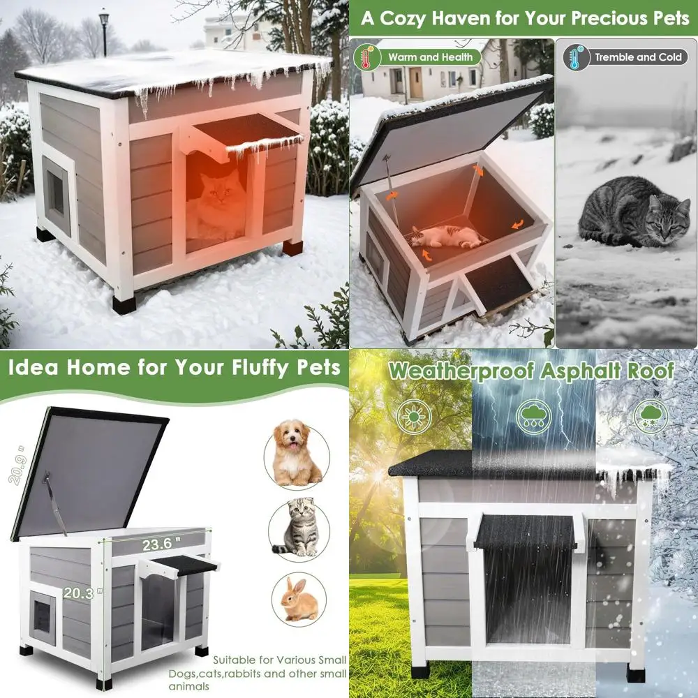 

Всепогодный утепленный домик для кошек (для улицы и дома) со съемной крышей для нескольких кошек и мелких животных