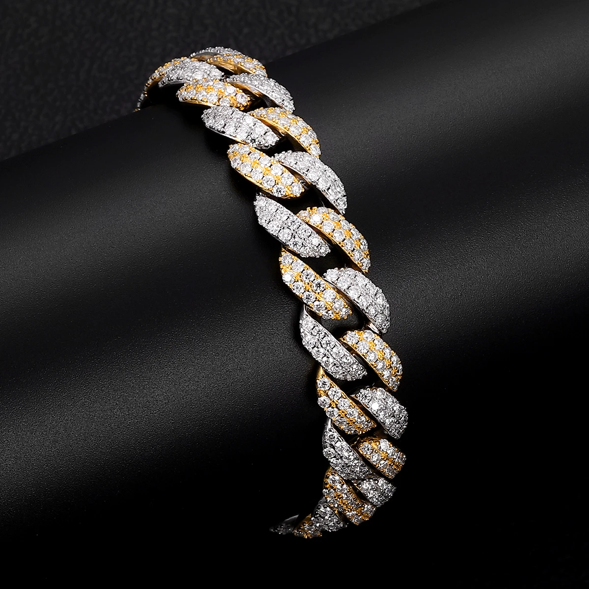 Provence Hip Hop Bracelet for Men Moissanite Rapper Bangles Two Color Cuabn Chain Bracelet S925 Silver Miami Link Chain for Man
