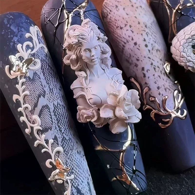 1 pz stampo per unghie in silicone belle donne serpente modello per unghie in rilievo 3D decorazioni per unghie strumento per manicure per nail art