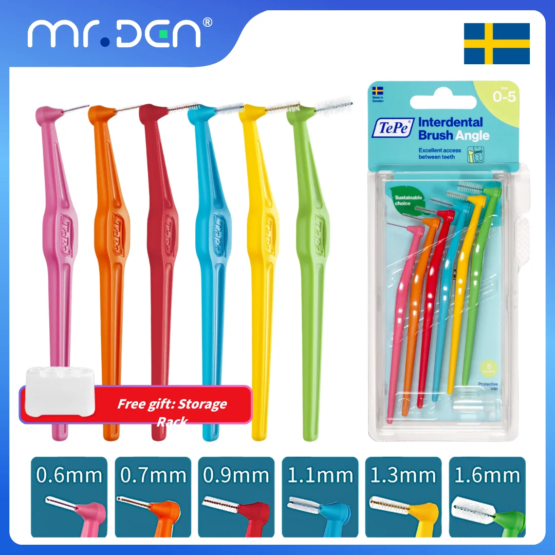 MR DEN TePe Angle L‑Shape Interdental Brush Mixed Set 0-5 Soft Bristle for Adult Orthodontic Braces Teeth Gap Oral Hygiene