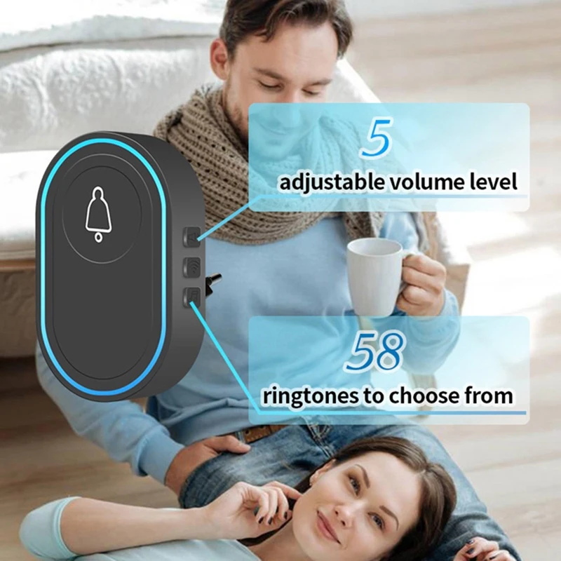 Intelligent Wireless Doorbell Home Welcome Doorbell Waterproof Smart Door Bell Chime Waterproof Emergency Button EU Plug Durable