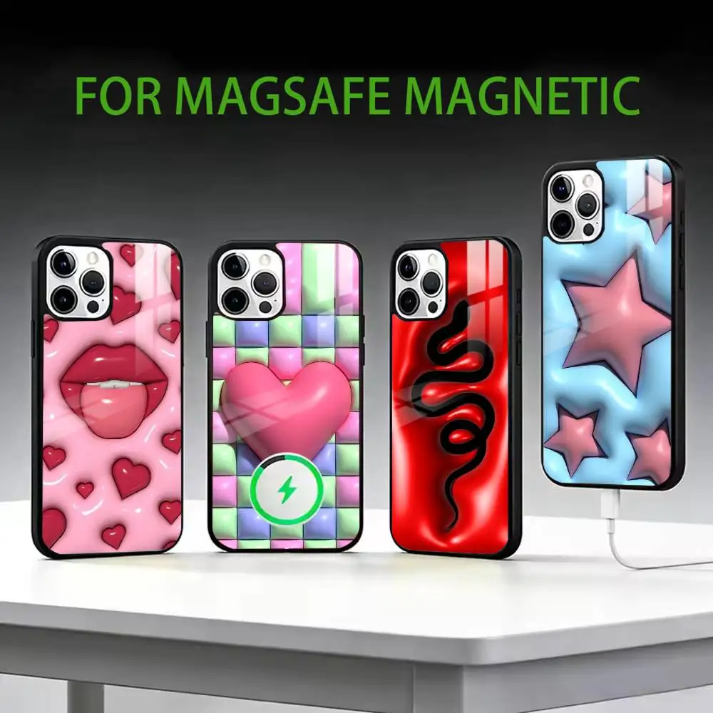 

3D Inflated Design Phone Case For iPhone17,16,15,14,13,12,11 Plus,Pro Max Magnetic For Magsafe Wireless Charging