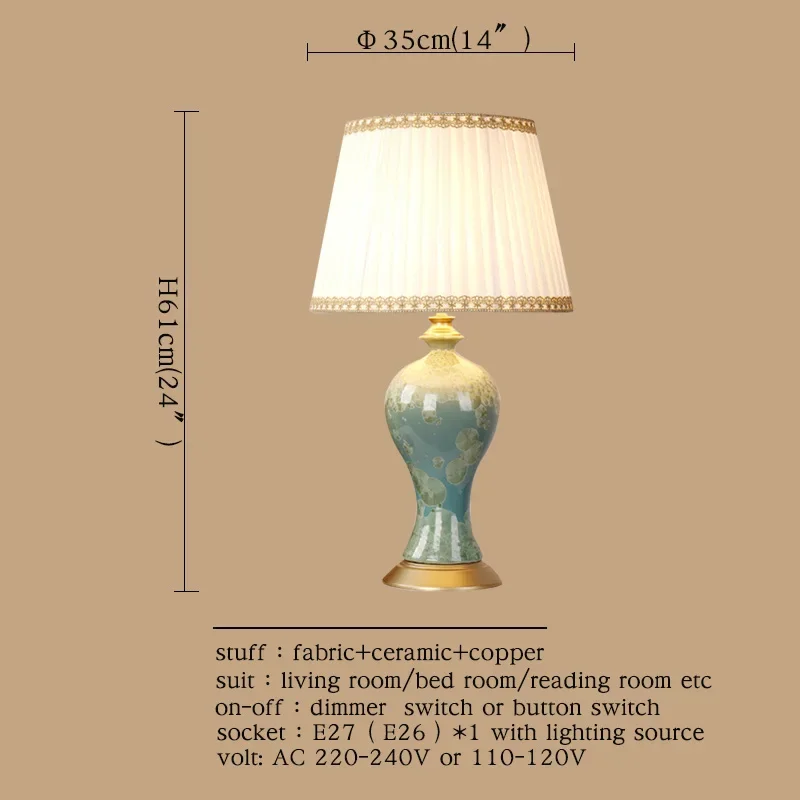 Hongcui Ceramic Table Lamps Brass Desk Lights Luxury  Modern for Foyer Living Room Office Creative Bedroom Hotel