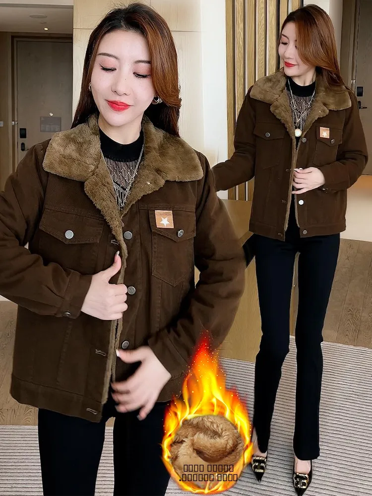 

Утепленная женская хлопковая куртка на флисе, новая зимняя модель, теплая повседневная модная куртка маленького размера с длинными рукавами и застежкой на одну пуговицу