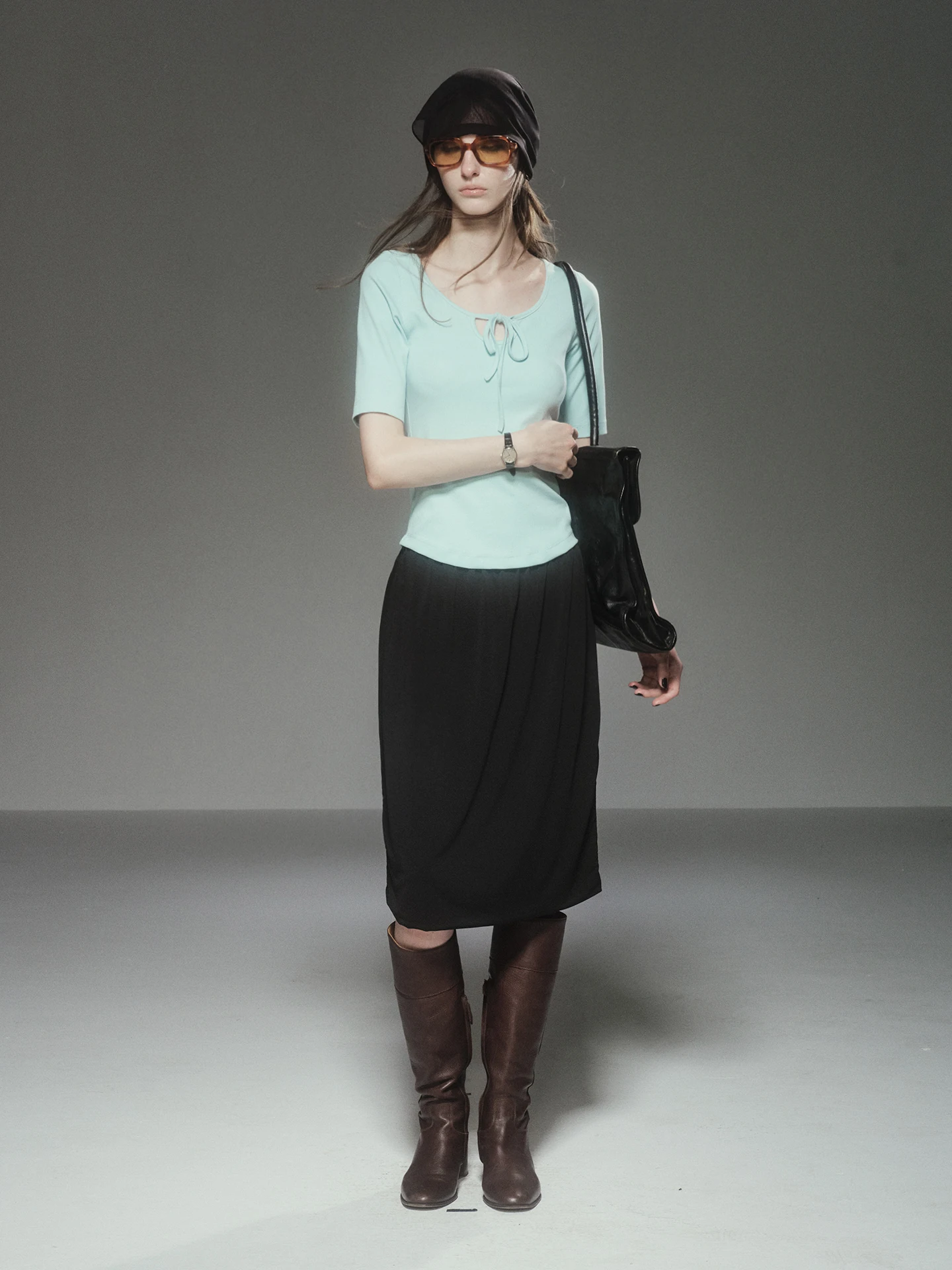Easy Care Minimalist Black Knitted Skirt Women's Elastic Drapey Skirt High Waist Straight Cut Polyester Spandex Blend Casual ...
