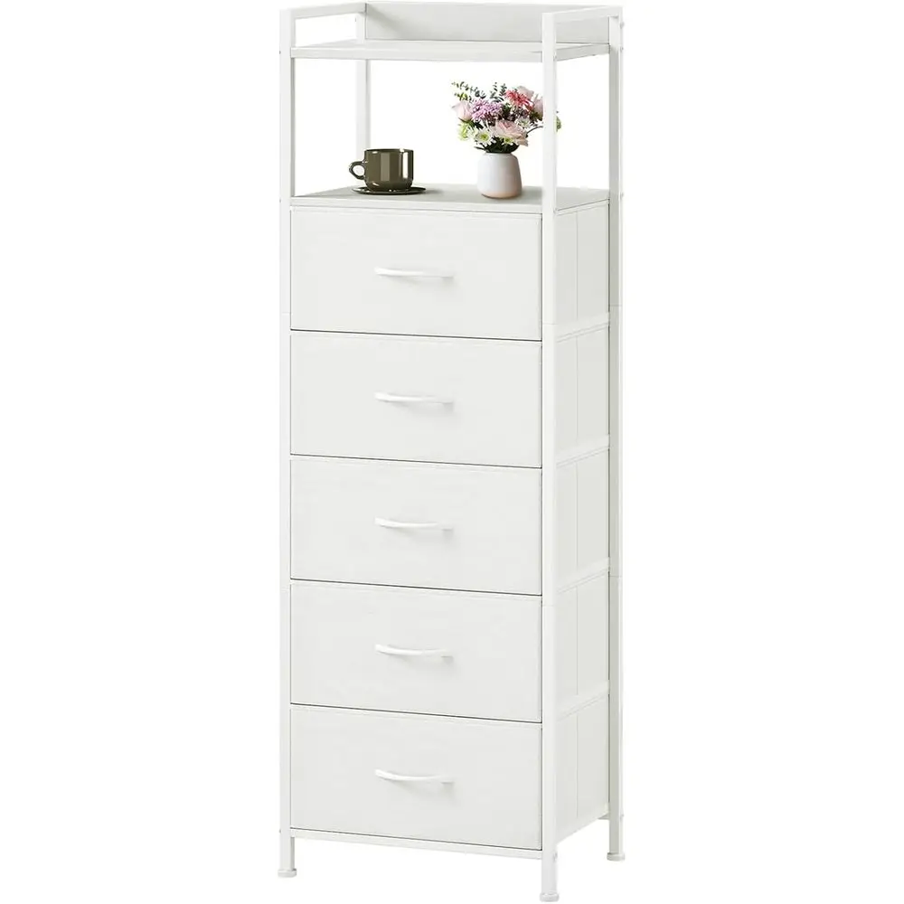

Elegant Tall Nightstand with Fabric Drawer Organizer for Bedroom, Kids' Rooms, and Storage Solutions