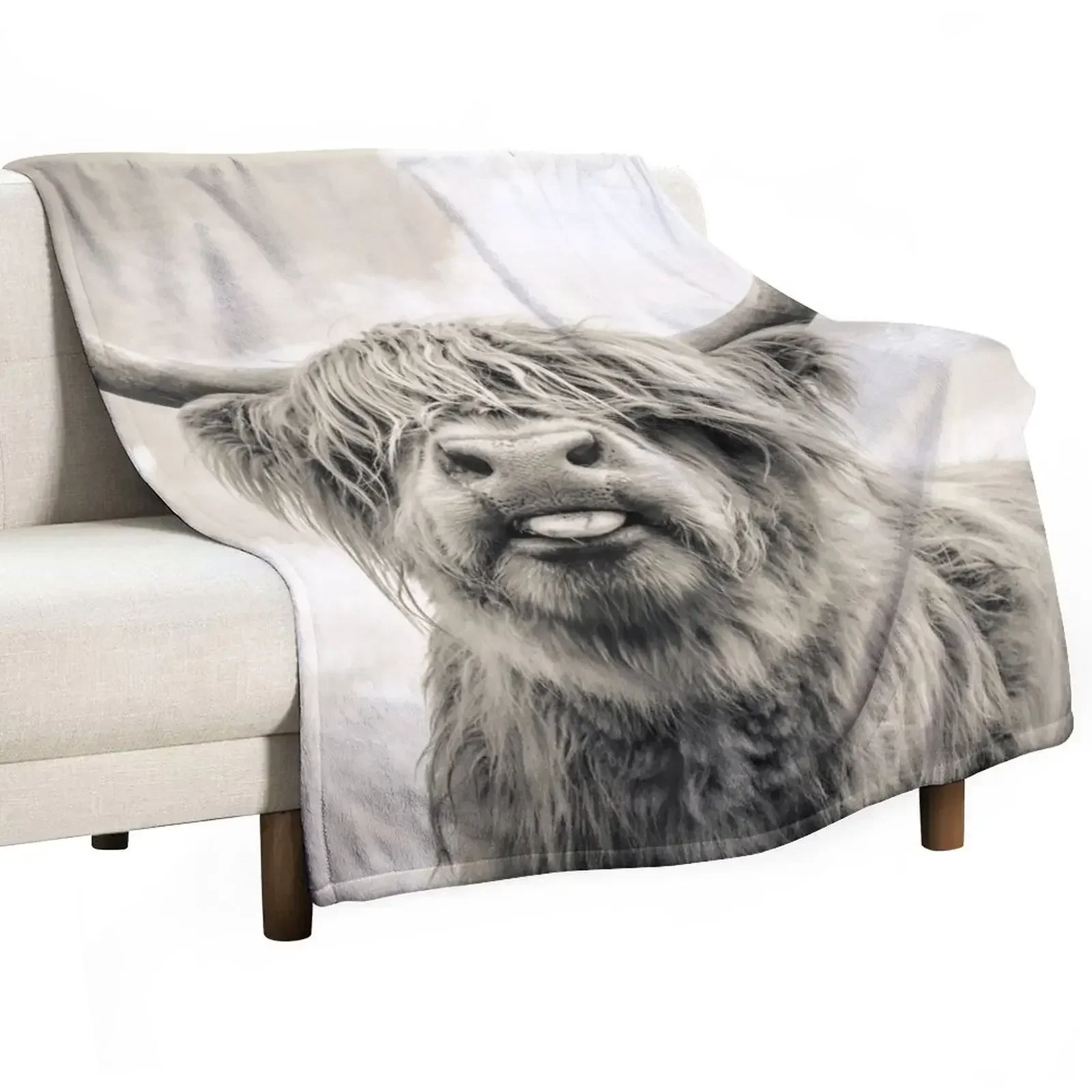 Cheeky Highland Cow Throw Blanket blankets and throws Plaid Winter beds Sofa Throw Blankets