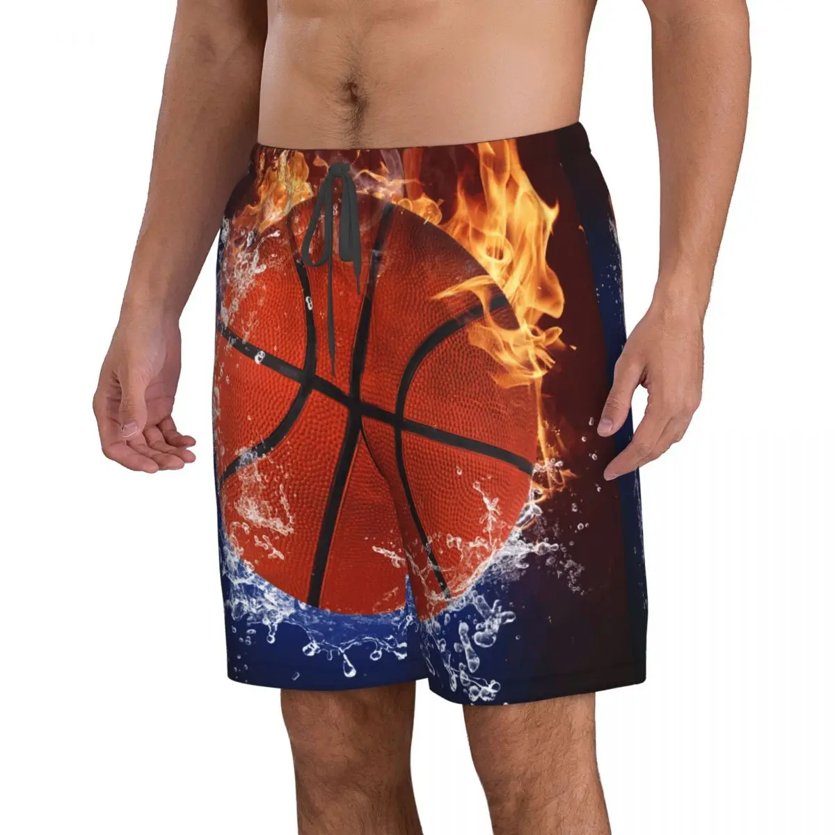 Basketball Ball In Fire Flames Men Swimsuit Swimming Trunks Boxer Swim Beach Quick Dry Swimming Shorts