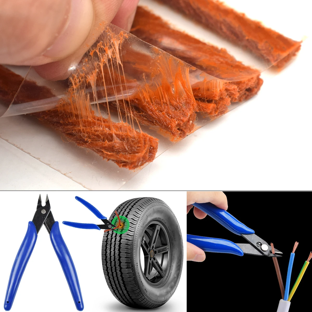 Car Tire Repair Tool Kit Studding Set Auto Bike Puncture Plug Garage Needle Nose Pliers Vacuum Film Nail Screws W/ Storage Case