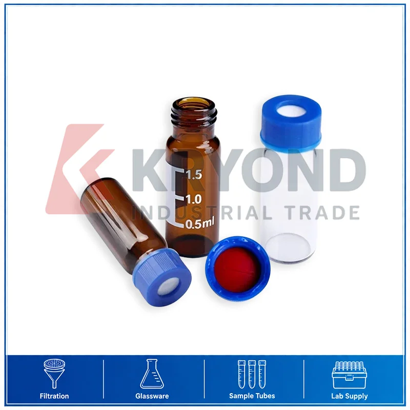 Glass Chromatography Vials 2ml Amber Clear PTFE Lined Caps Analytical Sample Research Use Pack Laboratory Storage Holder 100PCS