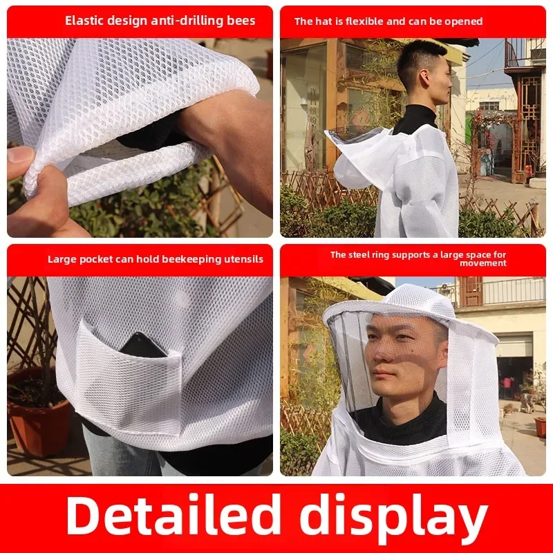 Anti Bee Suit Beekeeping Protective Hooded Jacket Veil Smock Breathable Mesh Protective Clothing Beekeeper Preventing Bee Bites