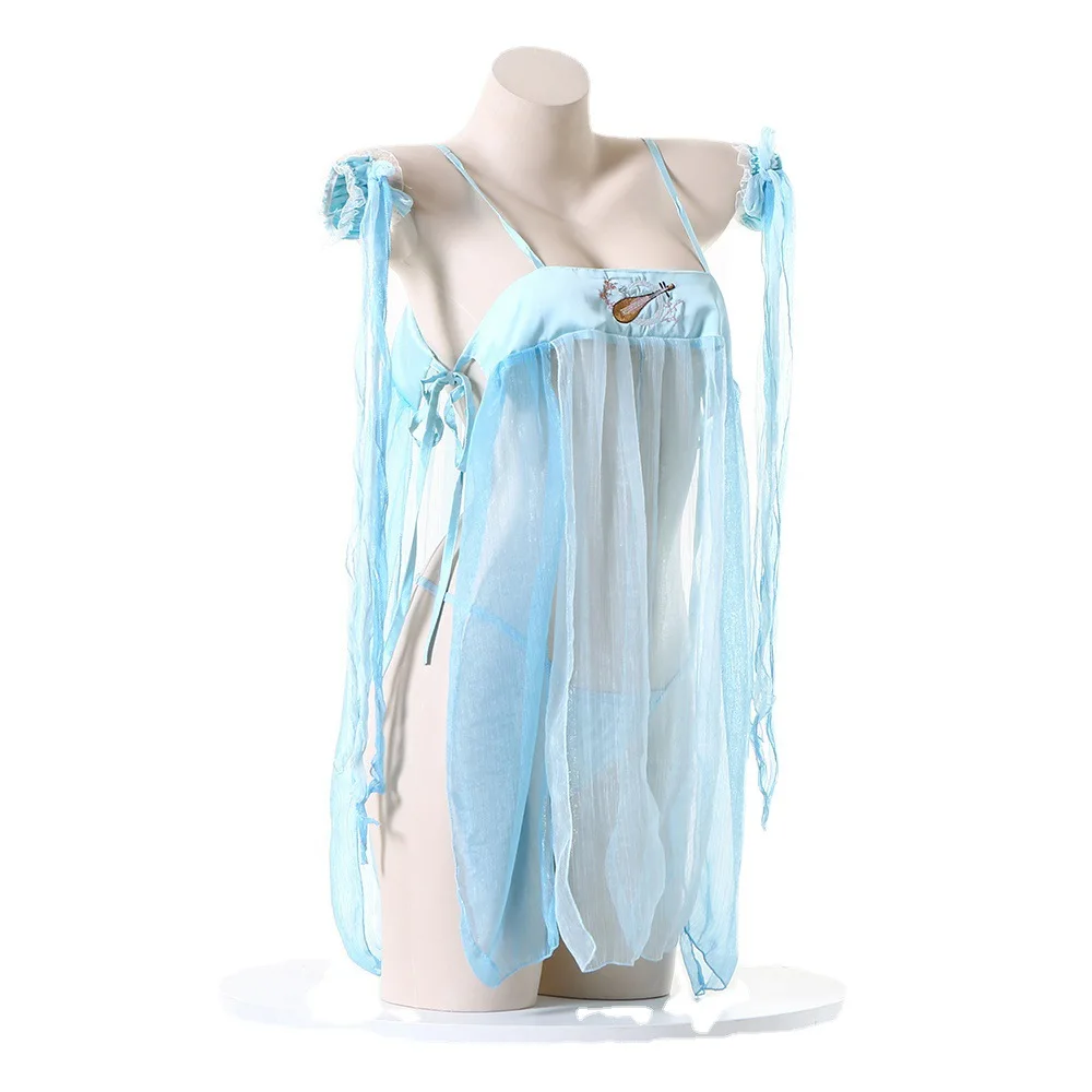 Traditional Transparent Antique Hanfu Skirt Classical Chinese Sexy Dress Retro Gauze Nightgown Cosplay Dancer Seductive Costumes